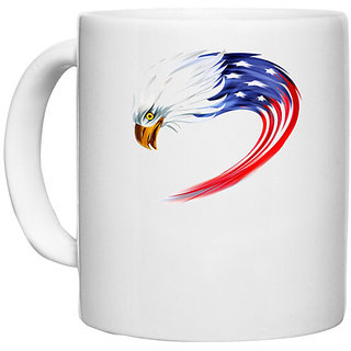                      UDNAG White Ceramic Coffee / Tea Mug 'Flag | Eagle American Flag' Perfect for Gifting [330ml]                                              