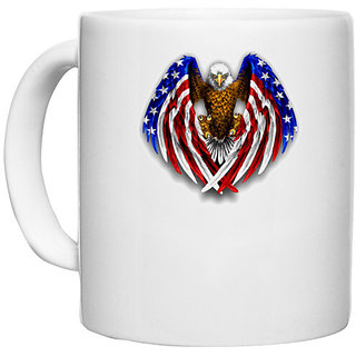                       UDNAG White Ceramic Coffee / Tea Mug 'Flag | Bald Eagle American Flag' Perfect for Gifting [330ml]                                              