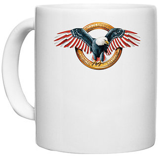                       UDNAG White Ceramic Coffee / Tea Mug 'Flag | One Nation under  Eagle' Perfect for Gifting [330ml]                                              