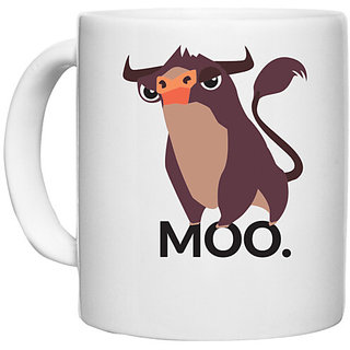                       UDNAG White Ceramic Coffee / Tea Mug 'Cartoon | Bull moo' Perfect for Gifting [330ml]                                              