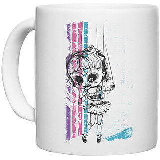                       UDNAG White Ceramic Coffee / Tea Mug 'Death | Doll' Perfect for Gifting [330ml]                                              