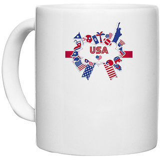                       UDNAG White Ceramic Coffee / Tea Mug 'USA | USA and Flag' Perfect for Gifting [330ml]                                              