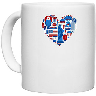                       UDNAG White Ceramic Coffee / Tea Mug 'USA | Love Statue of Liberty and American Flag' Perfect for Gifting [330ml]                                              