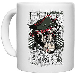                       UDNAG White Ceramic Coffee / Tea Mug 'Death | Ape and death' Perfect for Gifting [330ml]                                              