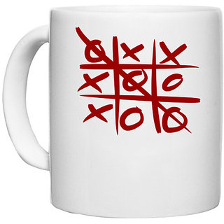                       UDNAG White Ceramic Coffee / Tea Mug 'Puzzle | tic tac toe' Perfect for Gifting [330ml]                                              