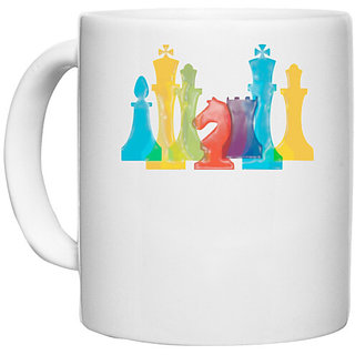                       UDNAG White Ceramic Coffee / Tea Mug 'Chess Game | Chess Pieces' Perfect for Gifting [330ml]                                              