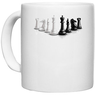                       UDNAG White Ceramic Coffee / Tea Mug 'Mind Game | Chess Pieces' Perfect for Gifting [330ml]                                              