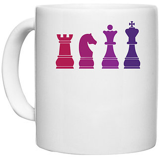                      UDNAG White Ceramic Coffee / Tea Mug 'Game | Chess Pieces' Perfect for Gifting [330ml]                                              