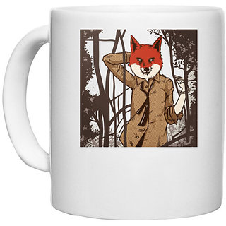                       UDNAG White Ceramic Coffee / Tea Mug 'Alluring Fox' Perfect for Gifting [330ml]                                              