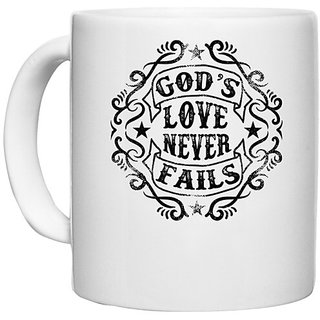                       UDNAG White Ceramic Coffee / Tea Mug 'Love | 's Love Never Fails' Perfect for Gifting [330ml]                                              