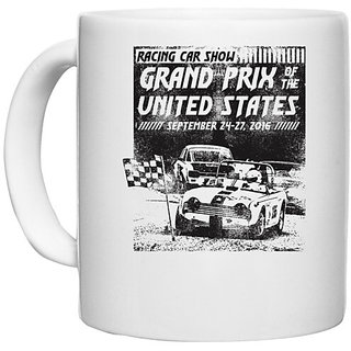                       UDNAG White Ceramic Coffee / Tea Mug 'Grand Prix united States | Racing Car Show' Perfect for Gifting [330ml]                                              
