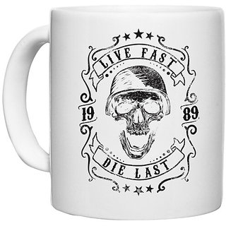                       UDNAG White Ceramic Coffee / Tea Mug 'Live & death | Live Fast Die last' Perfect for Gifting [330ml]                                              