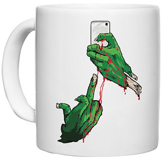                       UDNAG White Ceramic Coffee / Tea Mug 'Death | Mobile, blood and death' Perfect for Gifting [330ml]                                              