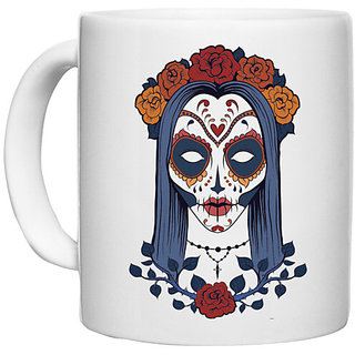                       UDNAG White Ceramic Coffee / Tea Mug 'Zombie Illustration | Lady Zombie and Flower' Perfect for Gifting [330ml]                                              