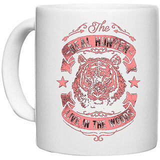                       UDNAG White Ceramic Coffee / Tea Mug 'Hunter | Real Hunters Live In the Woods' Perfect for Gifting [330ml]                                              