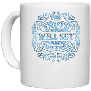                       UDNAG White Ceramic Coffee / Tea Mug 'The Truth | The Truth Will Set You Free' Perfect for Gifting [330ml]                                              