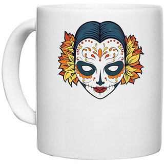                       UDNAG White Ceramic Coffee / Tea Mug 'Zombie Illustration | Female Zombie and Flower White' Perfect for Gifting [330ml]                                              