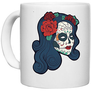                       UDNAG White Ceramic Coffee / Tea Mug 'Zombie Illustration | Female Zombie and Flower Red' Perfect for Gifting [330ml]                                              