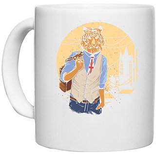                       UDNAG White Ceramic Coffee / Tea Mug 'Illustration | Gentle tiger' Perfect for Gifting [330ml]                                              