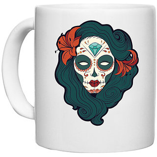                       UDNAG White Ceramic Coffee / Tea Mug 'Zombie Illustration | Female Zombie and Flower' Perfect for Gifting [330ml]                                              