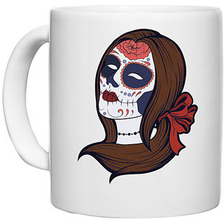                       UDNAG White Ceramic Coffee / Tea Mug 'Illustration | Female Zombie' Perfect for Gifting [330ml]                                              