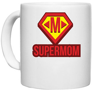                       UDNAG White Ceramic Coffee / Tea Mug 'Mom | Supermom' Perfect for Gifting [330ml]                                              