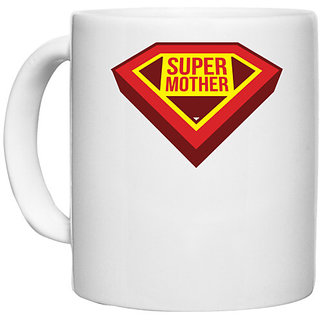                       UDNAG White Ceramic Coffee / Tea Mug 'Mummy | Super Mother' Perfect for Gifting [330ml]                                              