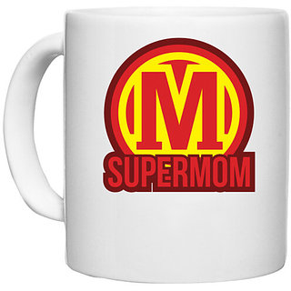                       UDNAG White Ceramic Coffee / Tea Mug 'Mummy | M Super Mom' Perfect for Gifting [330ml]                                              