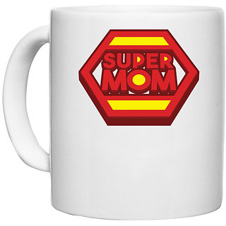                       UDNAG White Ceramic Coffee / Tea Mug 'Ma | Super Mom' Perfect for Gifting [330ml]                                              