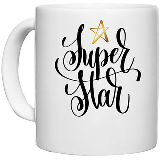                       UDNAG White Ceramic Coffee / Tea Mug 'Star | Super star' Perfect for Gifting [330ml]                                              