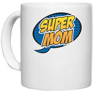                       UDNAG White Ceramic Coffee / Tea Mug 'Mom, yellow | Super Mom' Perfect for Gifting [330ml]                                              