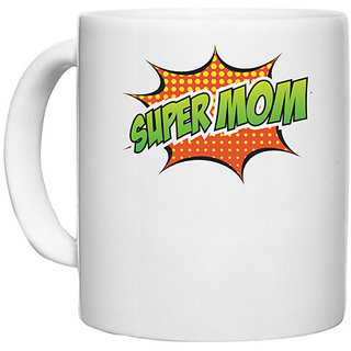                       UDNAG White Ceramic Coffee / Tea Mug 'Mom | Super Mom green' Perfect for Gifting [330ml]                                              