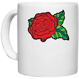                       UDNAG White Ceramic Coffee / Tea Mug 'Flower | Leaf and Red flower' Perfect for Gifting [330ml]                                              