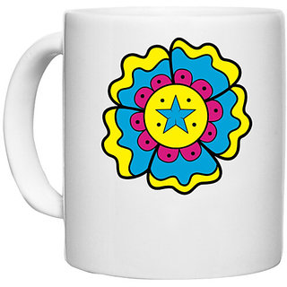                       UDNAG White Ceramic Coffee / Tea Mug 'Flower | Colourful Flower' Perfect for Gifting [330ml]                                              