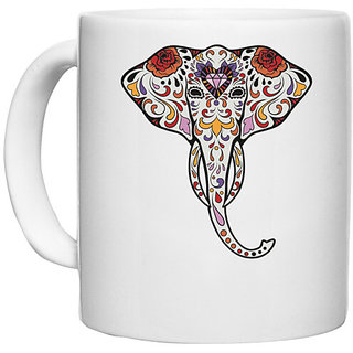                       UDNAG White Ceramic Coffee / Tea Mug 'Illustration | Elephant Head illustration' Perfect for Gifting [330ml]                                              