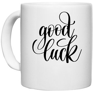                       UDNAG White Ceramic Coffee / Tea Mug 'Good Luck' Perfect for Gifting [330ml]                                              