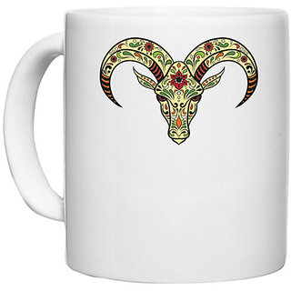                       UDNAG White Ceramic Coffee / Tea Mug 'Illustration | Sheep Head illustration' Perfect for Gifting [330ml]                                              
