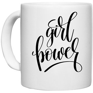                       UDNAG White Ceramic Coffee / Tea Mug 'Girl power' Perfect for Gifting [330ml]                                              