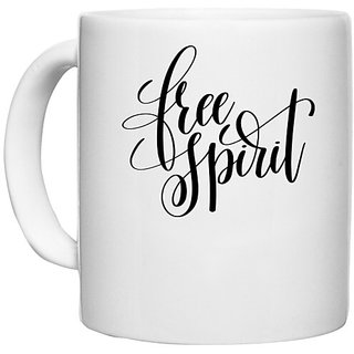                       UDNAG White Ceramic Coffee / Tea Mug 'Free spirit' Perfect for Gifting [330ml]                                              
