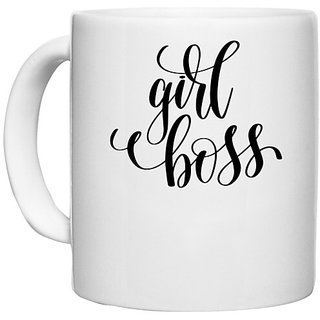                      UDNAG White Ceramic Coffee / Tea Mug 'Girl u boss' Perfect for Gifting [330ml]                                              