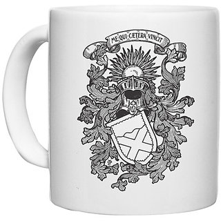                       UDNAG White Ceramic Coffee / Tea Mug 'Logo | ME QUI CAETERA VINCIT' Perfect for Gifting [330ml]                                              