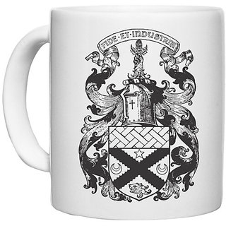                       UDNAG White Ceramic Coffee / Tea Mug 'Logo | FIDE ET INDUSTRIA' Perfect for Gifting [330ml]                                              