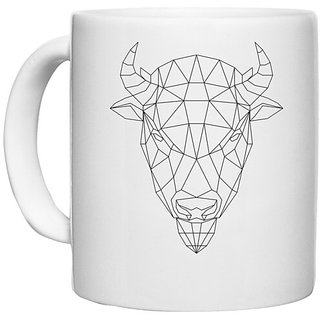                       UDNAG White Ceramic Coffee / Tea Mug 'Geometry | Bison Head Geometry' Perfect for Gifting [330ml]                                              