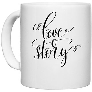                       UDNAG White Ceramic Coffee / Tea Mug 'Love story' Perfect for Gifting [330ml]                                              