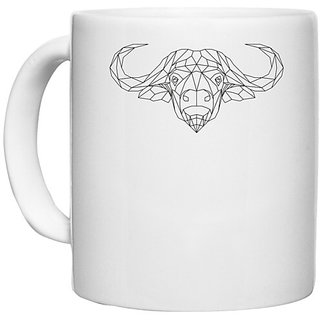                       UDNAG White Ceramic Coffee / Tea Mug 'Geometry | Buffalo Head Geometry' Perfect for Gifting [330ml]                                              
