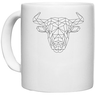                       UDNAG White Ceramic Coffee / Tea Mug 'Geometry | Bull Head Geometry' Perfect for Gifting [330ml]                                              