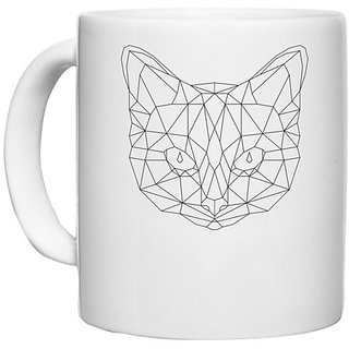                       UDNAG White Ceramic Coffee / Tea Mug 'Geometry | Cat Head' Perfect for Gifting [330ml]                                              