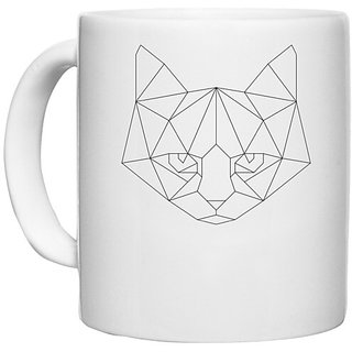                       UDNAG White Ceramic Coffee / Tea Mug 'Geometry | Cat Geometry' Perfect for Gifting [330ml]                                              