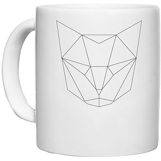                       UDNAG White Ceramic Coffee / Tea Mug 'Geometry | Cat Head Geometry' Perfect for Gifting [330ml]                                              