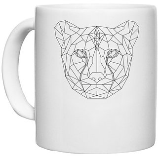                       UDNAG White Ceramic Coffee / Tea Mug 'Geometry | Cheetah Head Geometry' Perfect for Gifting [330ml]                                              